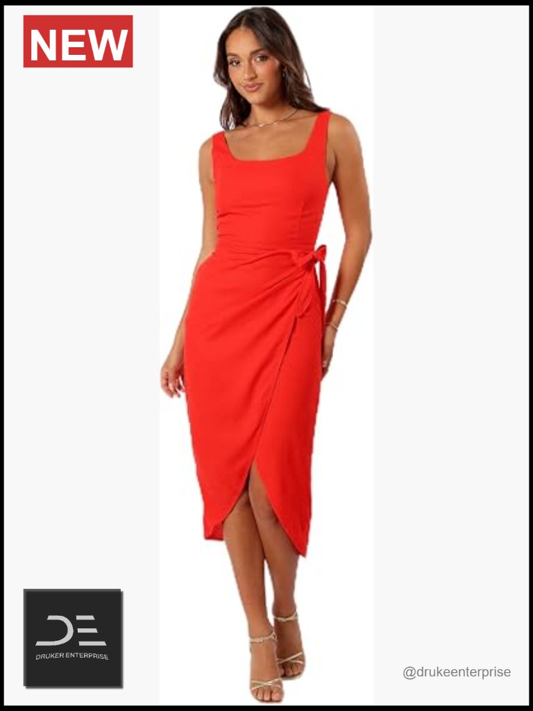 Wrap Midi Dress With Side Tie - Sleeveless Bodycon Linen Cotton Cocktail Dress